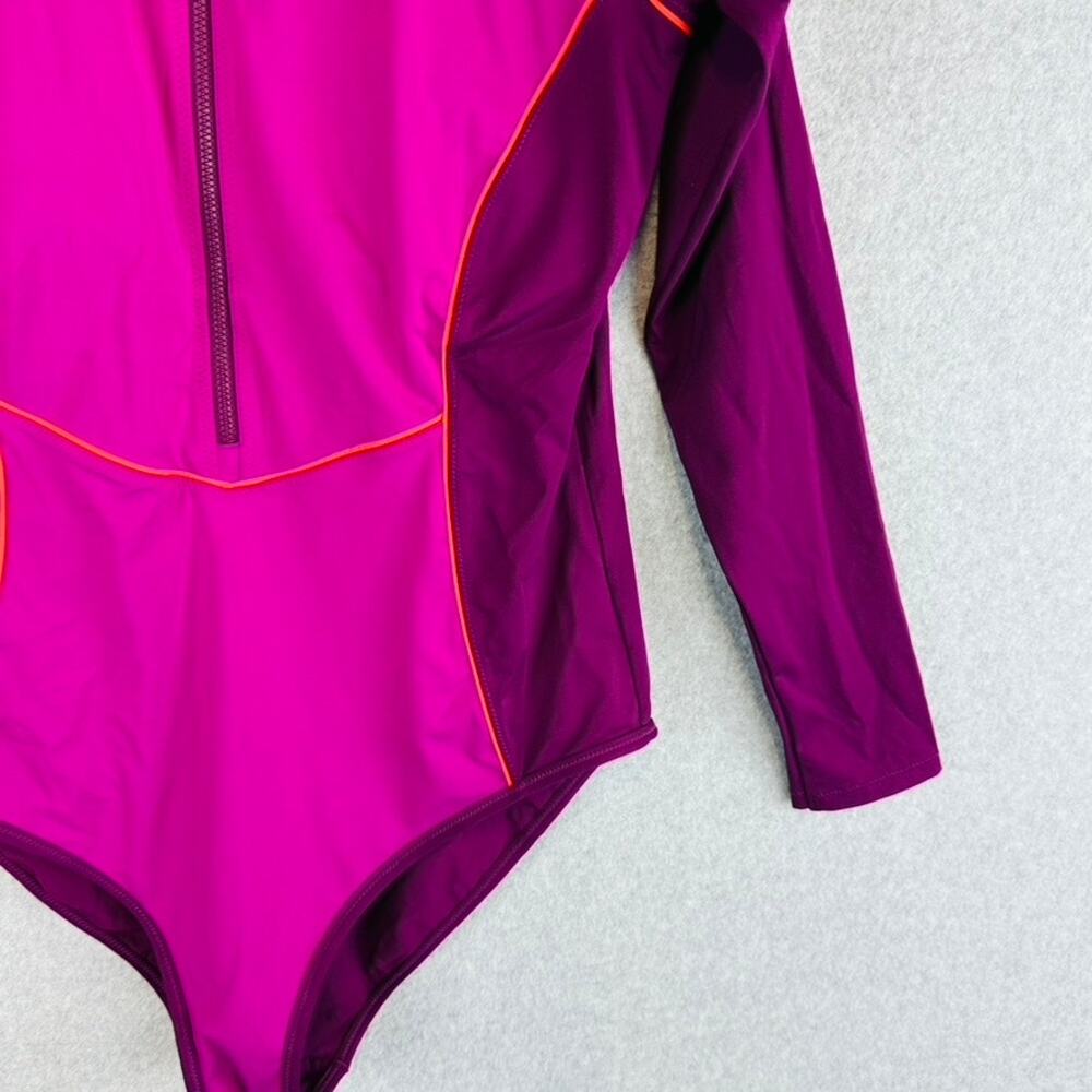 Athleta Womans Large Wavebrake One Piece Swim Suit Pink Color Block Long Sleeve - Picture 6 of 10